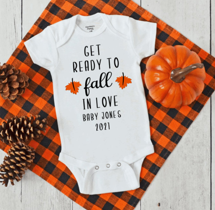 fall themed onesie for pregnancy announcement