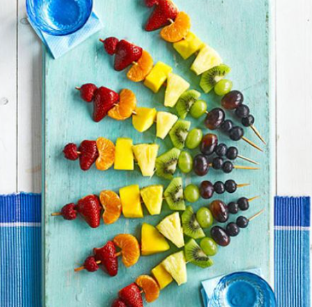 Rainbow pride fruit kabobs