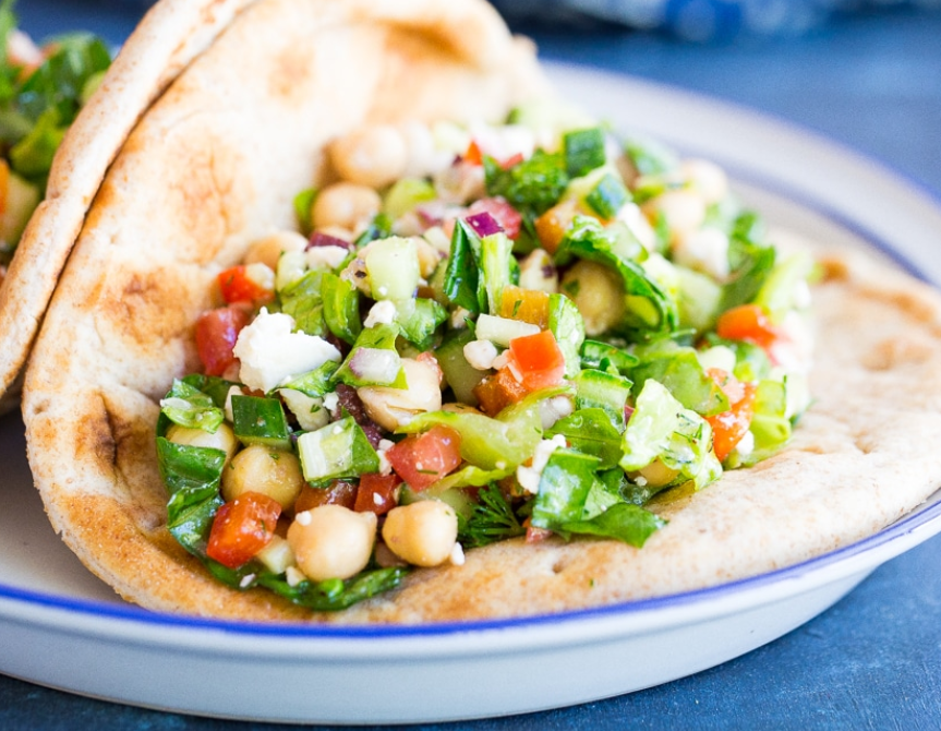 Mediterranean chopped salad pitas