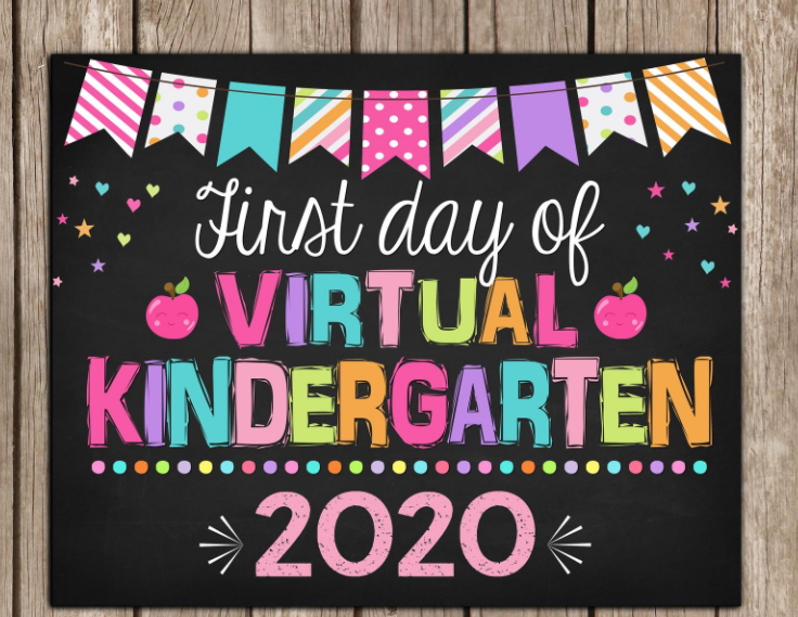 first day of school virtual learning sign